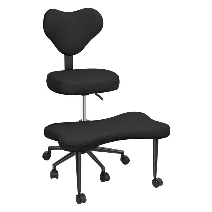 Chaise de bureau ergonomique - dossier réglable en hauteur - repose-pied pivotant 360° - pour s’asseoir en tailleur à genoux - noir
