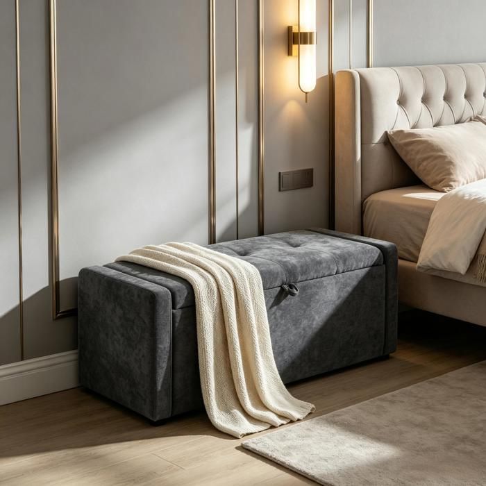 banc de rangement bout de lit - Grand compartiment de rangement caché - Siège large 122 cm