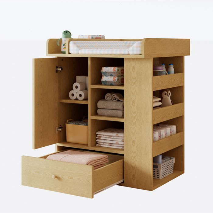ELVORIN Commode à langer naturelle 91 x 765 x 100 cm tiroir armoire rangements ouverts porte-serviettes