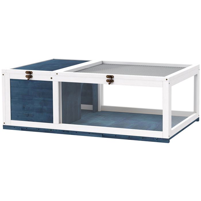 YWJ Maison de tortues en bois enclos pour tortues avec maisons principales à toit ouvrant 91 x 60 5 x 32 cm bleu
