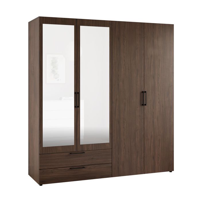 Armoire LORI - avec miroir - étagères et penderie - 181x58x203 cm - Noyer Villa