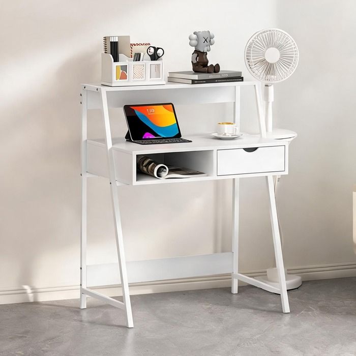 Bureau secrétaire néo-rétro blanc avec tiroir niche et étagère panneaux de - Blanc Panneaux de particules 80 x 50 x 100 cm