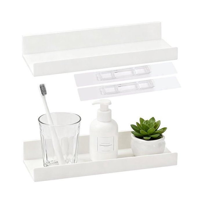 Étagère murale sans perçage (27 cm) étagère flottante blanche étagère rangement adhésive pour cuisinesalle de bain et salon