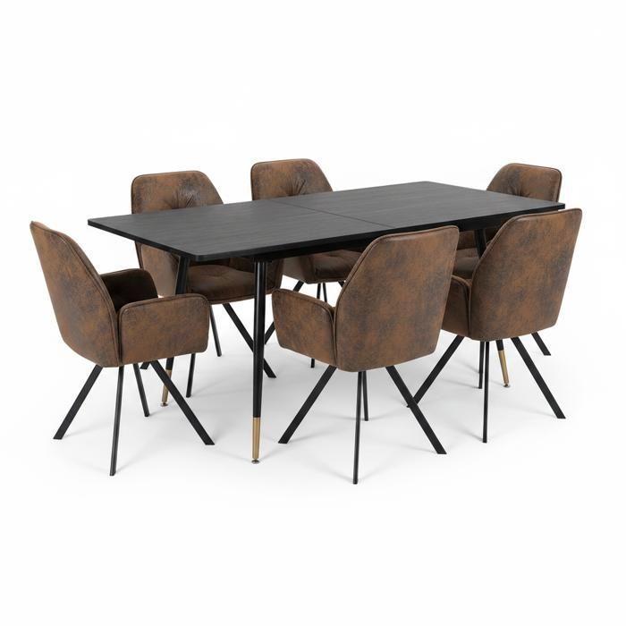 MEUBLES COSY Ensemble de salle à manger comprenant une table extensible et 6 fauteuil pivotant confortables en suédine