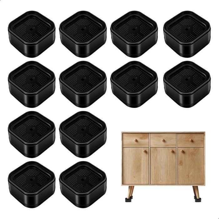 Réhausseurs de meubles lot de 12 - réglables et empilables 3 5 cm - intérieur 5 cm - plastique ABS