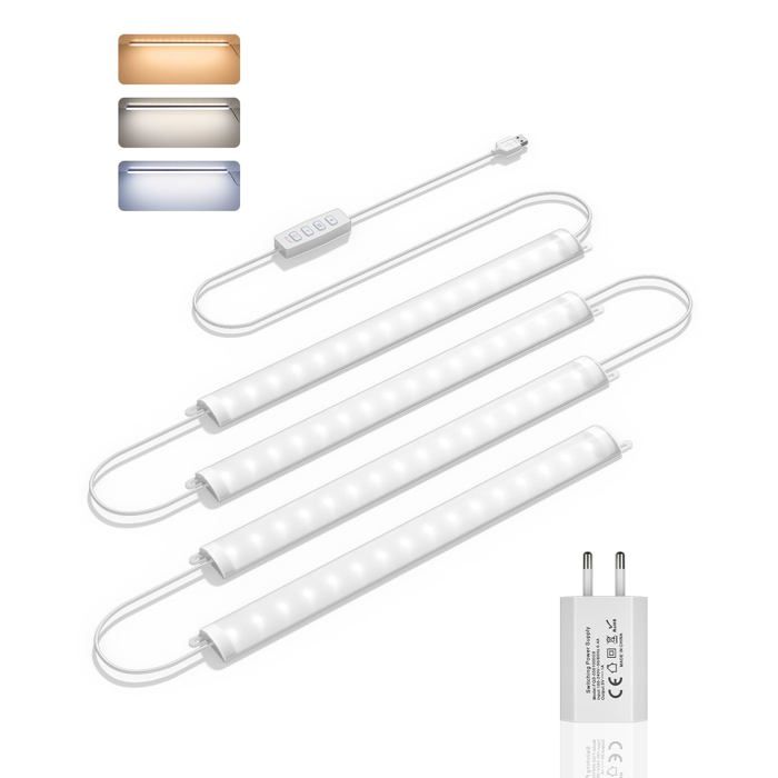 Lampe LED cuisine filaire ultra-fine sous meuble - 3000K 5000K 7000K 10 niveaux de luminosité réglable alimentation USB