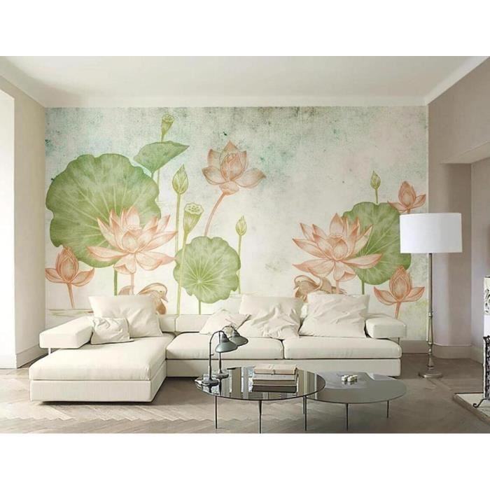 Autocollant De Sol Papier peint mural 3D en forme de feuille de lotus, 200 x 140 cm. Ménage Sticker Mural au Sol Sticker Décoratif Mural Amovible