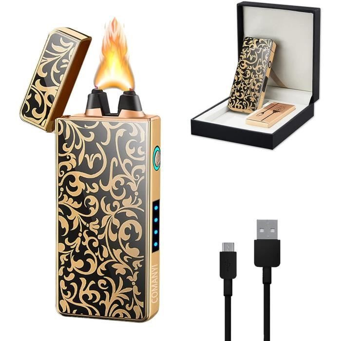 Briquet électrique à Arc Plasma Rechargeable USB - 3 Arcs, Coupe-vent, Indicateur Batterie - Pour Camping, Bougies, Feux (Orange)
