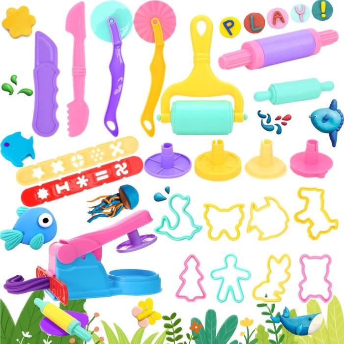Kit Pâte à Modeler Ferme PLAY - 28 Pièces : 8 Pots D'argile Colorée, Moules Animaux, Outils, Ferme - Pour Enfant 3 Ans Et Plus - Jouet Créatif Et éducatif - 8