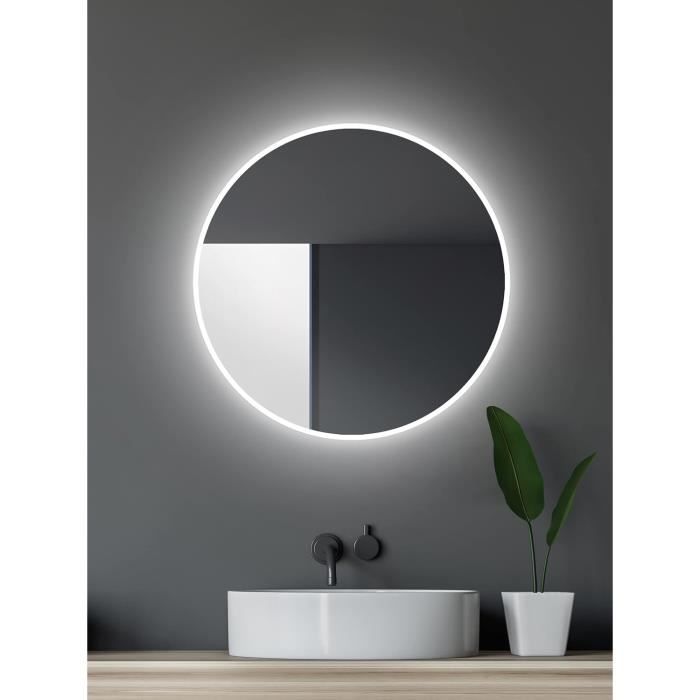 Miroir De Salle De Bain Avec LED - 60 X 45 Cm, éclairage Réglable 3 Couleurs, Anti-buée, étanche IP54, Interrupteur Tactile - 10