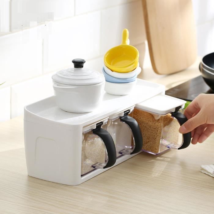 Boîte à épices Céramique Avec Plateau Bambou – 6 Pots Et Cuillère, Rangement Cuisine Design