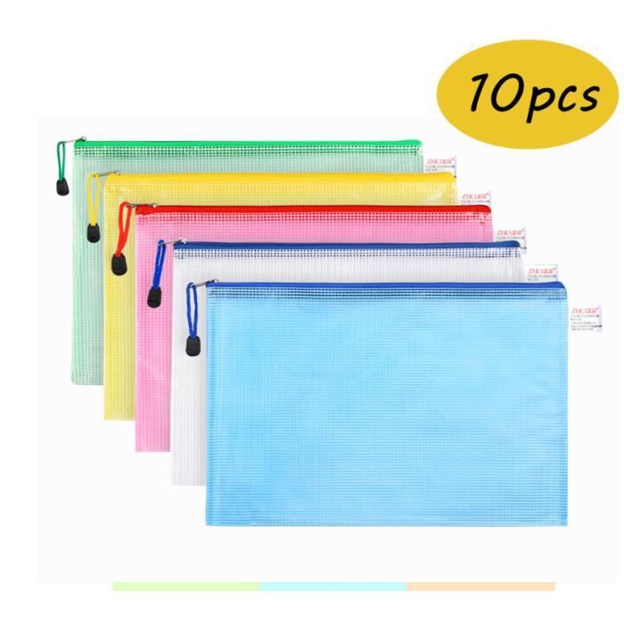 15pcs Pochette A4 Paquet Chemise à Dossier Portefeuille Sac de Fchier Rangement Zip en PVC Document pour Fournitures et Accessoires de Voyage