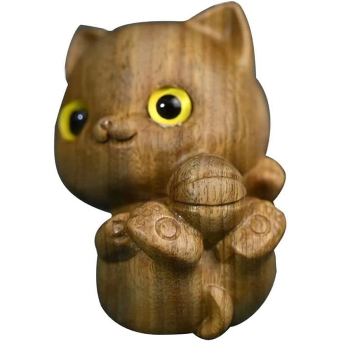 Figurine De Chat Miniature Cloisonné Noir - Vintage Art Déco Sur Socle Bois