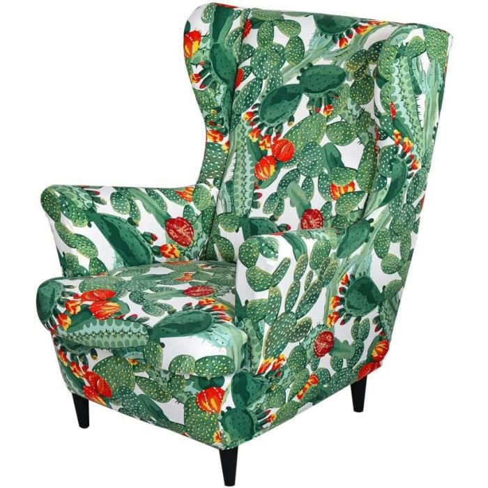 Housse De Fauteuil à Oreilles Extensible 2 Pièces - Protection Antidérapante | Salon, Chambre, Hôtel