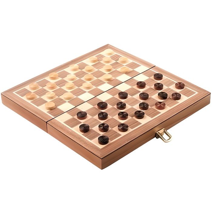 Jeu de société - Coffret traditionnel - Jeu de dames en bois - 14.5 cm