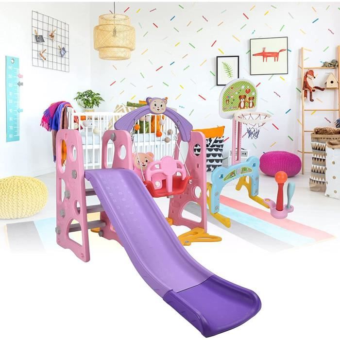 Ensemble de toboggan et balançoire 5 en 1 pour enfants avec support de