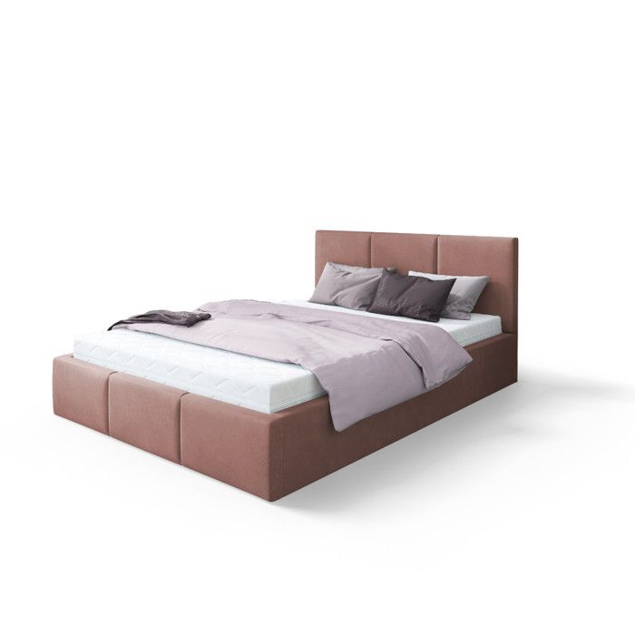 Lit coffre Tesia 140x190 - Sommier inclus Rose misty