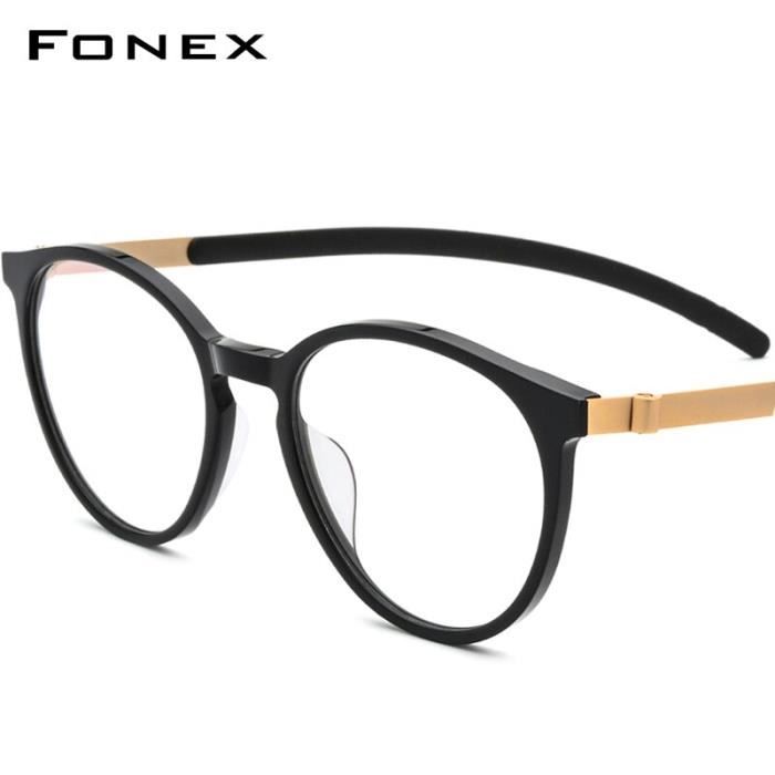 Montures de Lunettes de vue,FONEX lunettes optiques en titane Monture  hommes femmes, acétate, nouveau rond Vintage - Type Black - Achat / Vente lunettes  de vue FONEX lunettes optiques en tit Femme