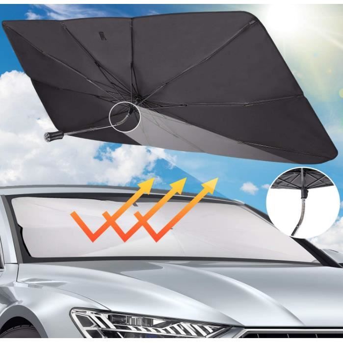 Pare-soleil De Pare-brise Voiture Pliable - 145x65 Cm, Double Couche Noir/argent, Protection UV Et Chaleur - 2