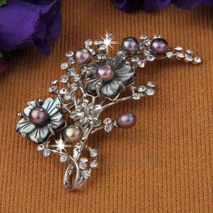BROCHE EN NACRE Cadeau femme, Bijou russe en Nacre Broche en nacre peinte Fleurs EUR 23,99 - FR