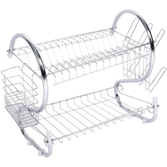 Égouttoir à Vaisselle Métal Gris Avec Plaque De Drainage – Rangement Cuisine, Rzx6364