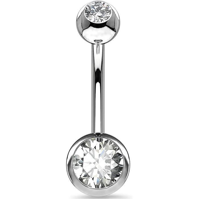OUFER Piercing Nombril Titane 14G - Barres Courtes Et Longues Avec Double Gemme - Bijoux Corps