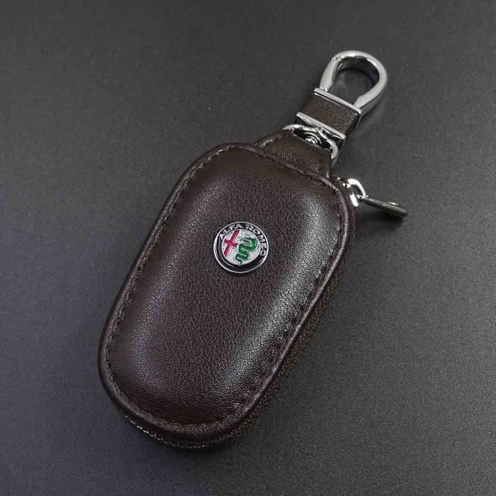 Tasche für Autoschlüssel für Alfa Romeo Giulietta Giulia Stelvio Mito 147  156 159 166, Schlüsseletui aus Leder mit Haken und Schlüsselring,Coffee :  : Fashion