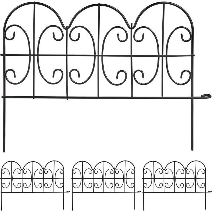 Bordure Potager Relaxdays 12 Éléments - Clôture Jardin Vintage Fer Noir Design Feuilles