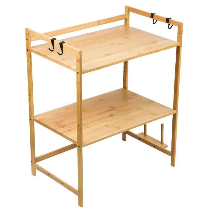 Étagère de Rangement de Cuisine - QIFAshma - 3 étages - Blanc - Bambou