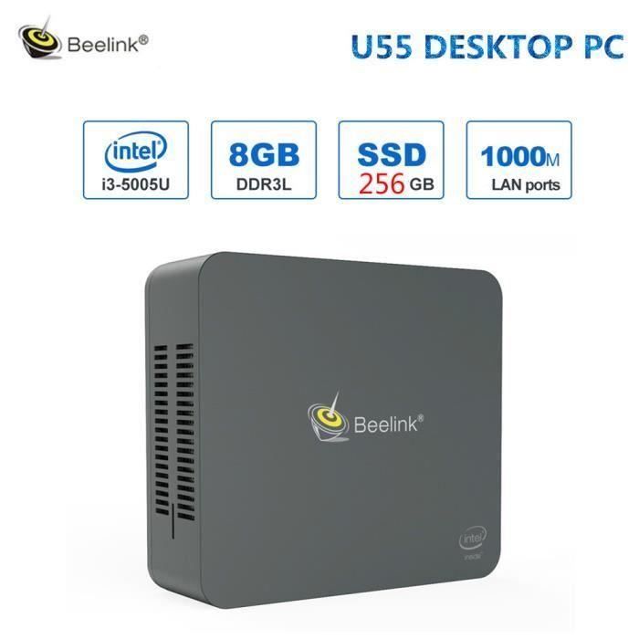 Vente Ordinateur de bureau Mini PC Beelink U55 8 Go + SSD 256 Go Intel Core I3-5005U / Intel HD Graphics 5500 / 2.4G + 5.8G WiFi / 1000Mbps /2xUSB3.0/BT4.0/Win pas cher