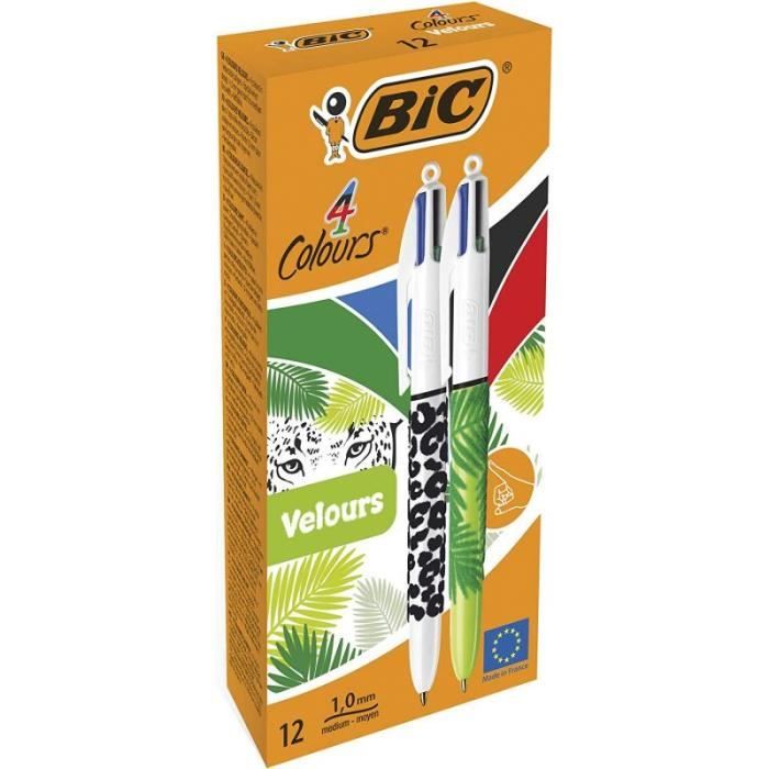 Pack de 3 Bleu//Vert//Rouge//Noir /& Kids Evolution ECOlutions Crayons de Couleur BIC 4 Couleurs Velours Stylos-Bille Pointe Moyenne Motifs Assortis Couleurs Assorties Lot de 2 Etuis Carton de 18