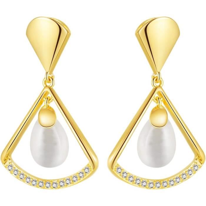 Boucles D'oreilles Clous Perle Jaune Or Plaqué - Perle Naturelle, Cuivre, Sans Emballage