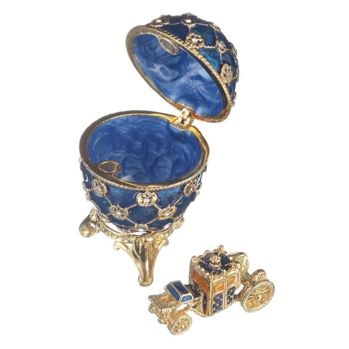 Œuf Fabergé Boîte à Bijoux Danila - Réplique Couronne Impériale - 9cm Bleu Clair
