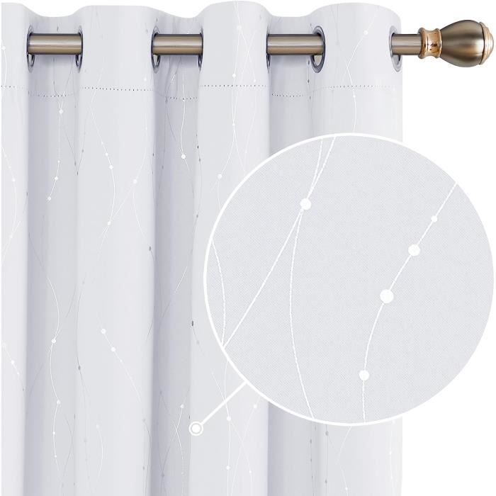 Deconovo Lot de 2 Rideaux Occultants Rideaux Motif Point Argent/é /à oeillet Isolant Thermique 117x138cm Blanc P/âle Gris