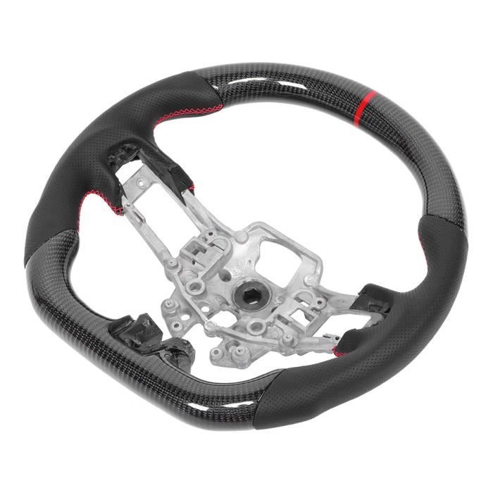 Volant Sport Fond Plat En Fibre De Carbone Et Cuir Nappa Perforé Pour VW Golf MK7/7.5 R 2013-2020 - Coutures Bleues