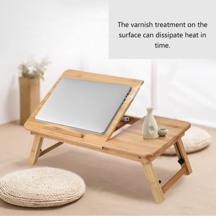 table de lit pliable, petite table en bambou pour ordinateur portable,plateau ajustable 50 * 30 cm
