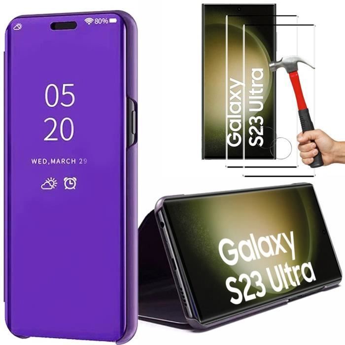 2 Verres Trempés + Coque pour Samsung S23 Ultra Violet Protection