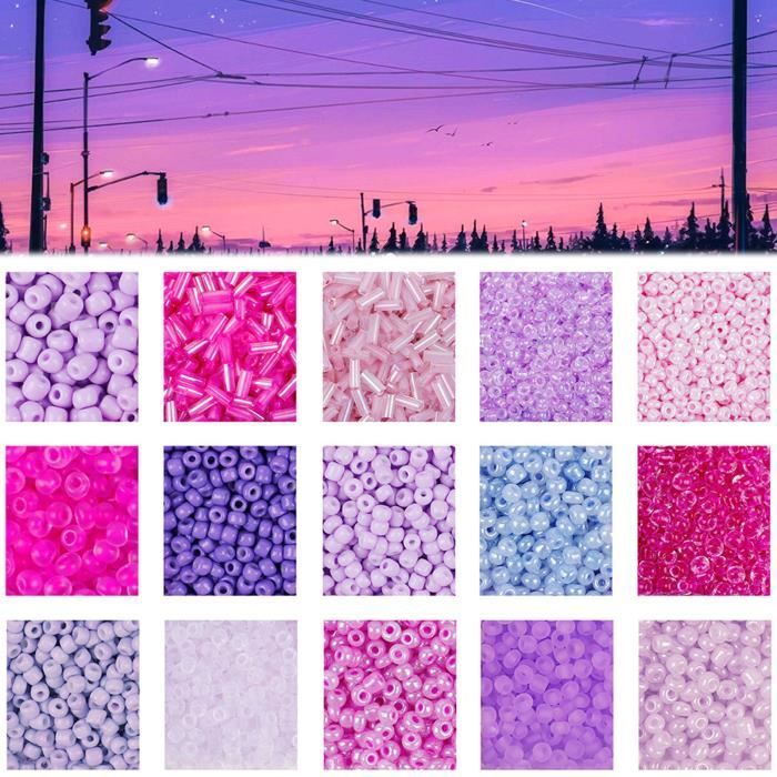 Lot De 1120 Perles Anciennes En Verre Violet, Forme Grain De Riz - Fond De Stock