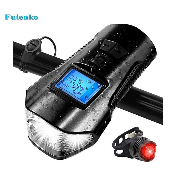 LED vélo lumière USB Cycle phare avec compteur noir