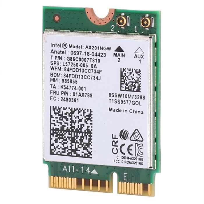 Carte Réseau pour Intel AX201NGW WIFI 6 Gigabit 2400M M.2.CNVio2 Interface pour Bluetooth 5.0-YUN