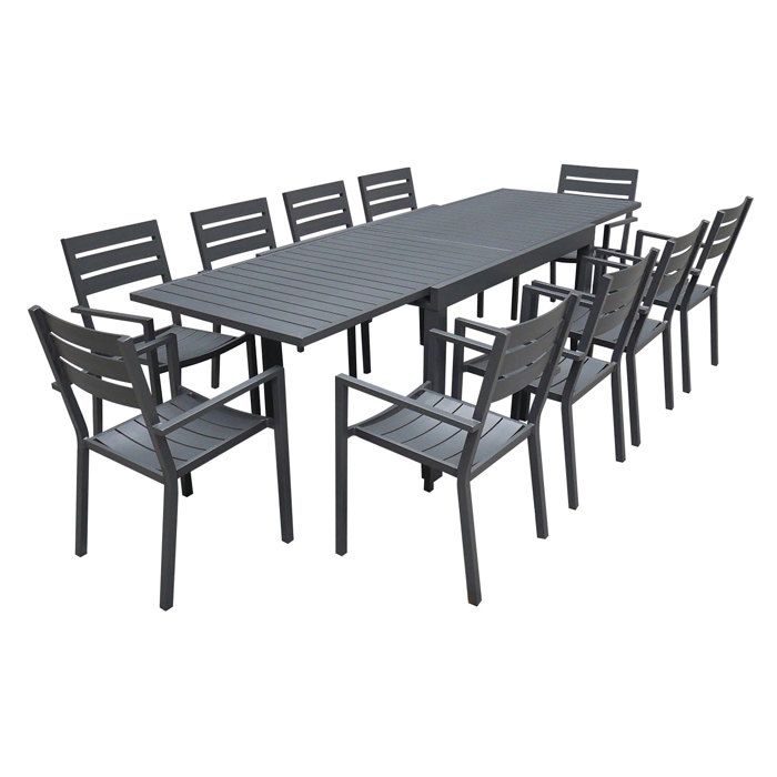 Salon de jardin VENEZIA extensible 132/264 en aluminium anthracite - 10 places
