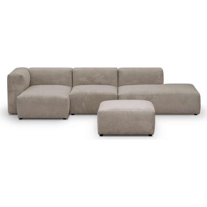 Canapé dangle à gauche avec méridienne 5 places velours côtelé taupe + pouf - Modulo