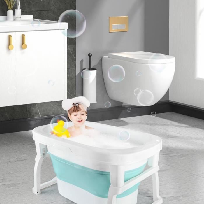 Baignoire Pliable Bébé - Grande Taille 75x45x25cm - Pliable Et Portable - Avec Bouchon Et Canards Offerts - Vert