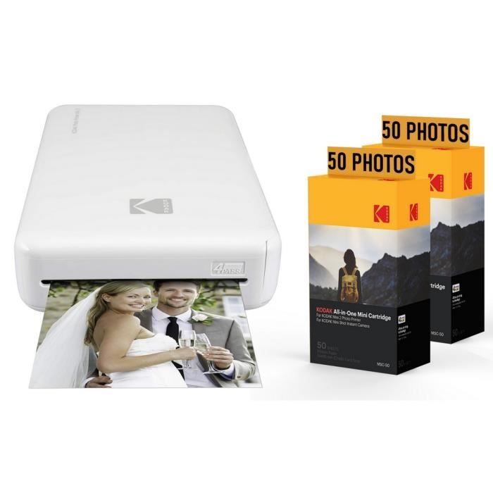 KODAK Pack Imprimante Photo Printer PM220 et 2 cartouches MSC50 - Photos 5.4 * 8.6 cm, WIFI, Compatible avec iOS et Android - Blanc