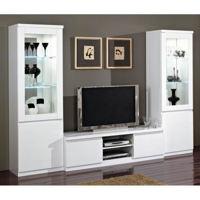 meuble tv moderne 150 cm laqué cristal blanc     45 cm