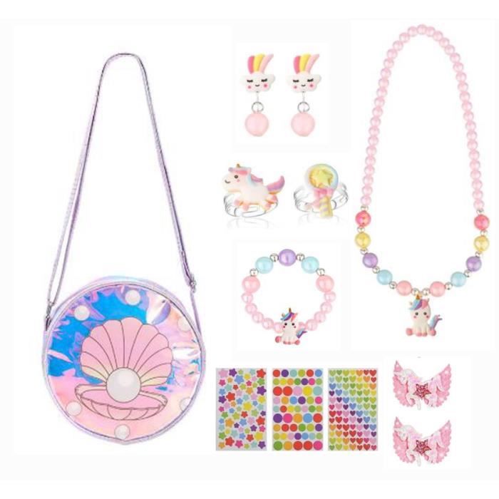 Set Bijoux Licorne Pour Fille - Sac à Main, Collier, Bracelet, Bagues & Boucles D’oreilles - Cadeau
