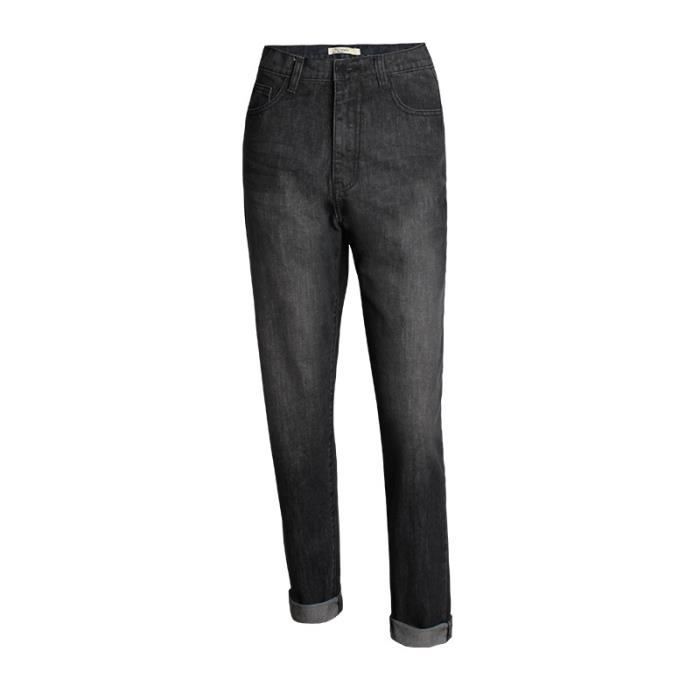 Jean femme taille haute coupe droite grande taille noir ...