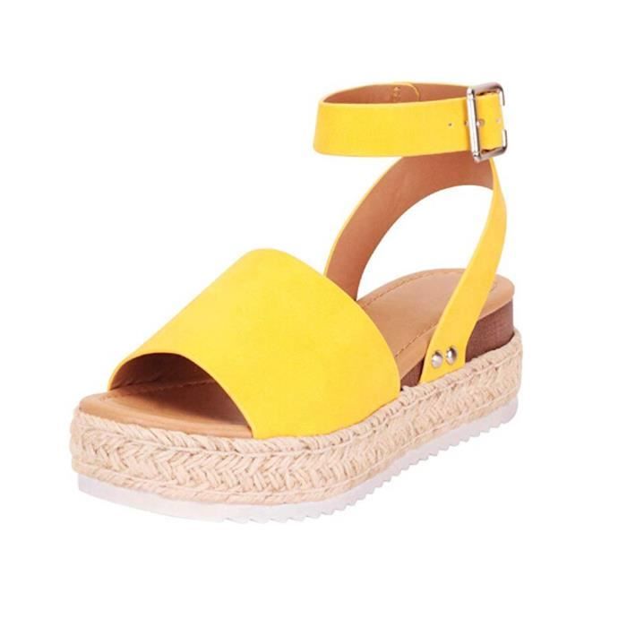 Sandales femme compensées à bride transparente et talon brodé