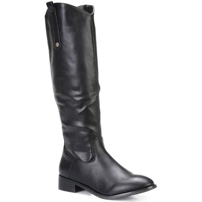 bottes cavalières noires - la modeuse - talon carré - simili cuir