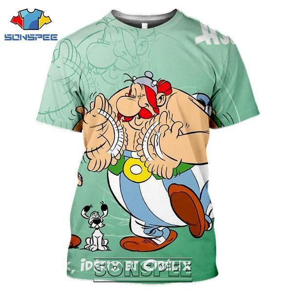 T-shirt Eté,SONSPEE – t-shirt Vintage pour homme, estival et décontracté, avec dessin animé astérix et Obelix, Harajuku, impression